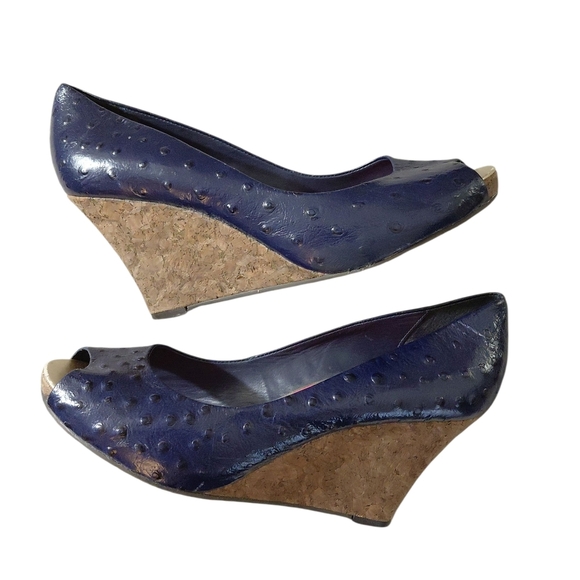 Lilly Pulitzer Wedges Blue Ostrich Embossed Leather Wedge Size 8.5 M - Picture 8 of 11